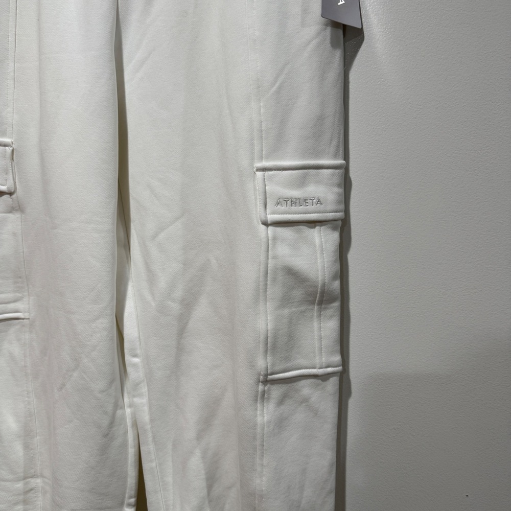 NWT Athleta Heavyweight Terry Cargo‎ Jogger Pants S Petite Ivory Off-white Cargo - Picture 8 of 11